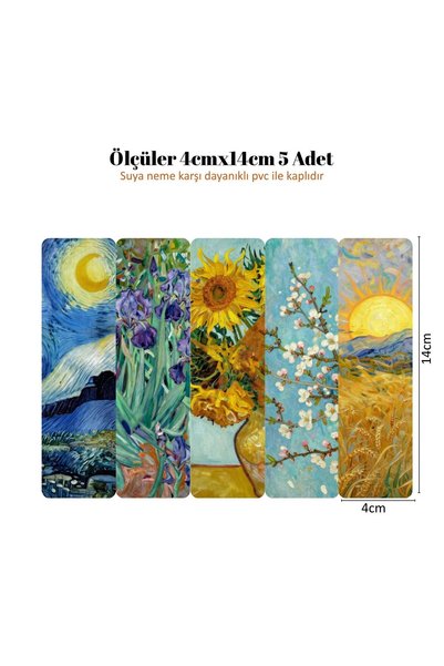 Seçkin Trend Set of 5 Artistic Van Gogh Bookmarks-No-7, 4X14Cm, Water and Moisture Resistant-Lamination-Coating