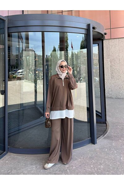 nurvina modest wear Υπερμεγέθης διπλό σετ με αναδιπλούμενο γιακά και λεπτομέρ...