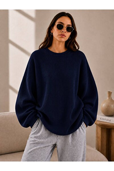 oneoff Women's Oversize Ribbed Knit Sweater Crew Neck Loose Long Sleeve Comfo...