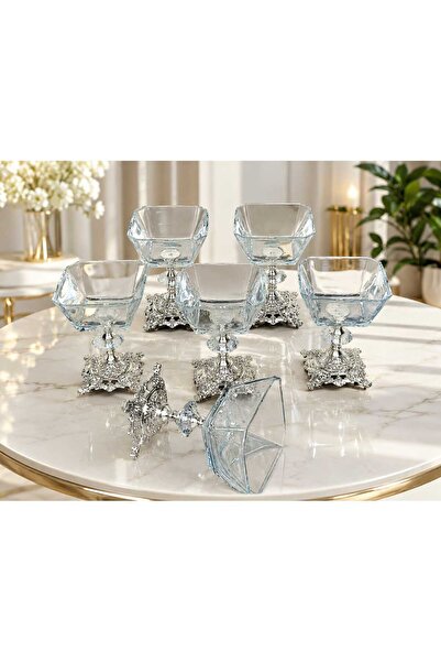 Buldem 6-Piece Silver Footed Glass Bowl Stylish Presentation Set Decorative S...