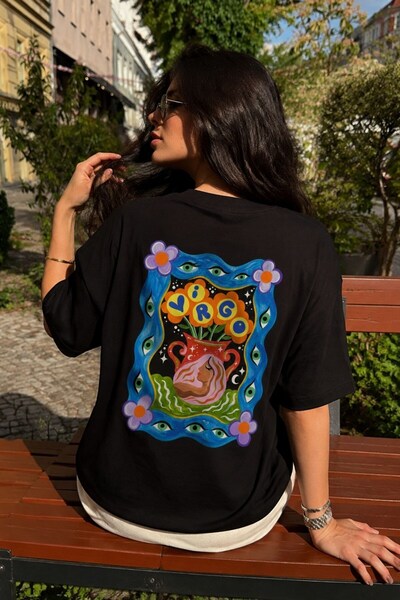 GIA - ART Women's Oversize T-Shirt Virgo Printed Black – Crew Neck, Comfortab...