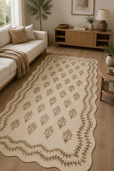 Dally Home Dijital Lazer Kesim Kaymaz Baskılı Yıkanabilir Desenli Salon Halıs...