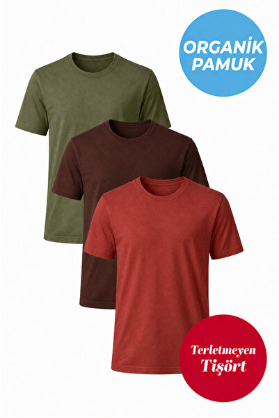 UNIQVIBE 3-Pack Organic Cotton Men's Short Sleeve Crew Neck T-Shirt (Khaki - ...