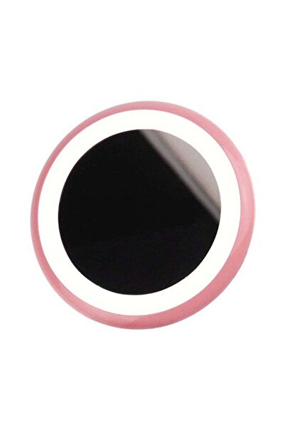 Generic LED Round Travel Handy Small Makeup Mirror Pink
