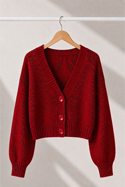 Nopen Knitwear Women's Oversized V-Neck Buttoned Knitwear Cardigan