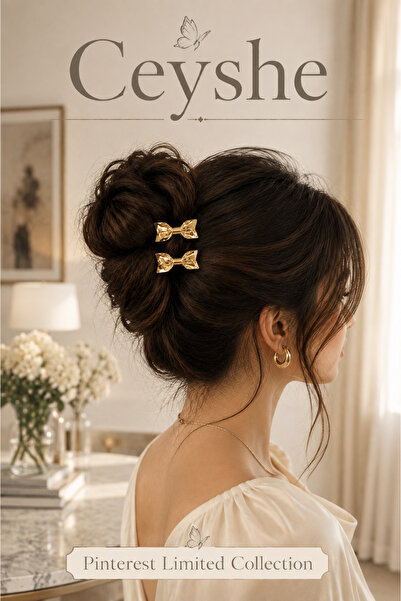 CeyShe Pinterest 2-Piece Shiny Gold Ribbon Bow Imported Gold Plated Thick Met...