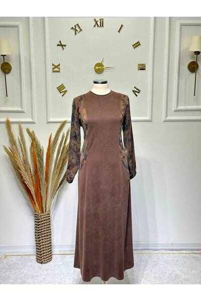 ModaMinar Women's New Season Dress with Elastic Sleeves and Cupra Fabric