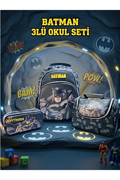 Batman Orijinal Lisanslı 3'lü Okul Seti – 3D Kabartmalı Çanta, Termoslu Besle...