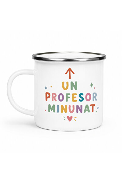 OEM Enamel mug A Wonderful Teacher, enameled metal, white
