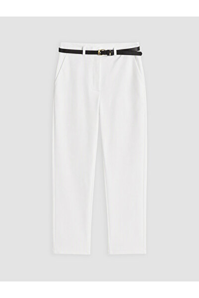 LC Waikiki White Women's Cigarette Pants with Waist Belt