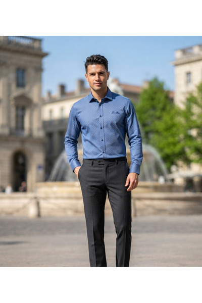 Chordi Long Sleeve Crispy Patterned Cotton Fabric Regular Fit Men's Shirt