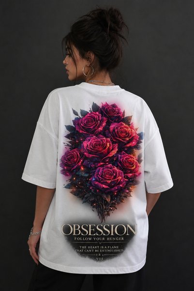 Vanteon Obsession Women's White 100% Cotton Oversize Printed T-Shirt
