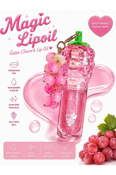 NUNUKO Magic Lip Oil Üzüm Charmlı Anahtarlıklı Lip Gloss – Nemlendirici Işılt...