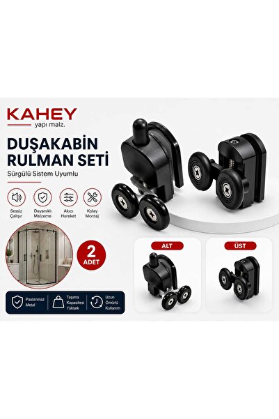 KAHEY Siyah Duşakabin Tekerleği Cam Kabin Tekeri Rulman Çift Tekerli 1 Adet A...