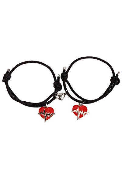 VeeShop Set bratari pentru cupluri, love pulse alb/negru, prindere cu inima m...