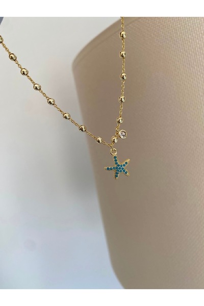 Bade Jewelry Fd Vip Gold Blue Stone Starfish Detailed Anti-Tarnish Steel Styl...
