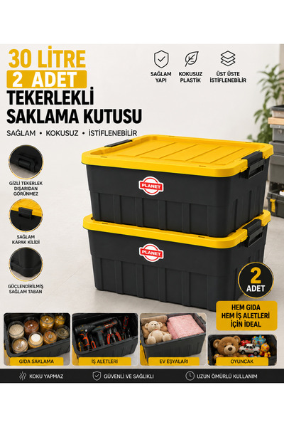Genel Markalar İŞBİR 2Lİ TEKERLEKLİ 30LİTRE SAKLAMA KUTUSU KİLİTLİ KOKUSUZ PL...