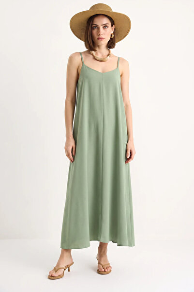 Efnaz style Women's Rope Strap Lined Flowy Comfortable Summer Green Dress