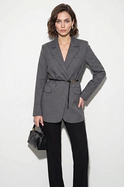 Efnaz style Women's Garni Anthracite Jacket with Sleeve Detail and Belt