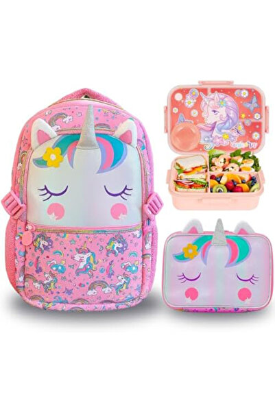 hibobi 3 Pcs Kids Backpack Set for Girls School Bag with Lunch Bag & Lunch Box