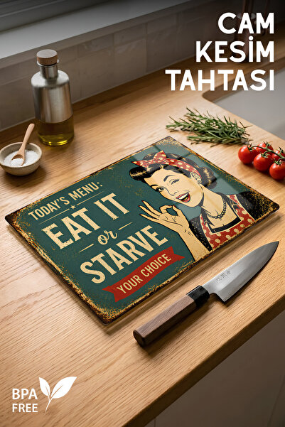 Nandy Home Today's Menu Desenli Cam Kesme Tahtası - 25x35cm - Dayanıklı ve Pr...