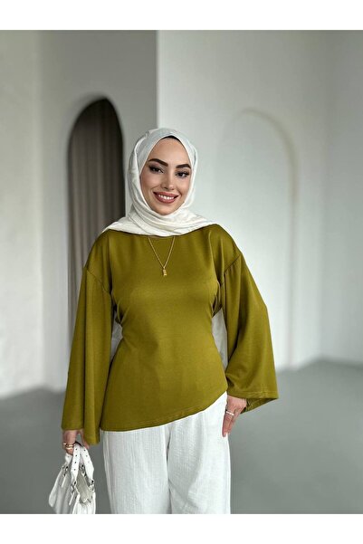She Olive Oysho Kumaş Belden Bağlamalı Geniş Kollu Şık Kadın Tunik(36/44) uyumlu