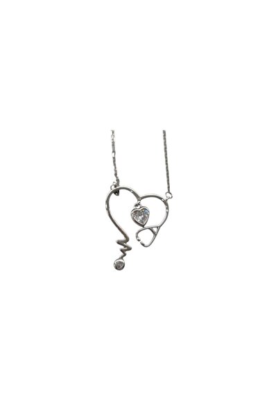 OEM Ασημένιο κολιέ με ζιργκόν σχήμα καρδιάς silver925.EC1350