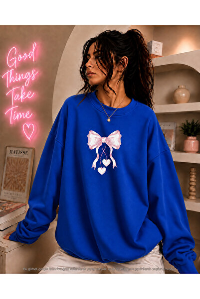 caddekombin Women's Heart Pink Ribbon Printed Round Neck Long Sleeve Sweatshirt