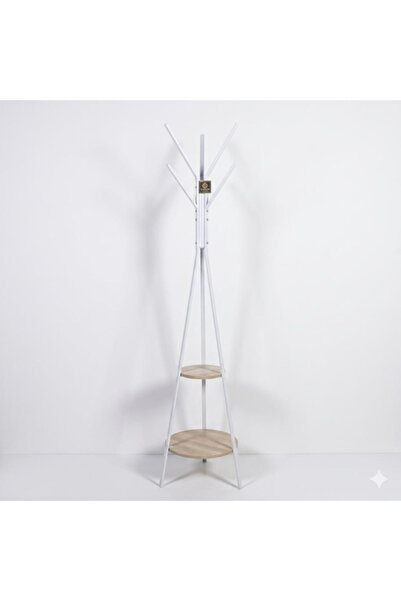 Generic Brand Modern Gold Clothing Rack with Tree Design and Wooden Riff - White