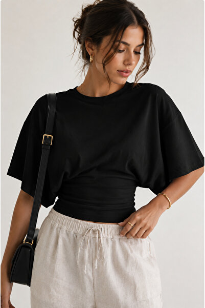 Meşe Moda Waist-Fitted Wide Sleeve Natural 100% Viscose Blouse T-Shirt