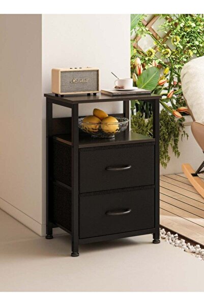 Generic Visionnaire 3-Tier Side Table with 2 Fabric Drawers Home Bedside Tabl...