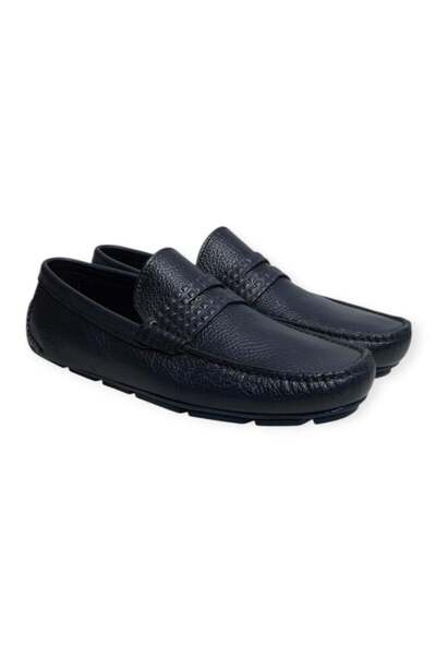 FRANCO CALVANI Dark Blue Color Laceless Genuine Leather Men's Shoes