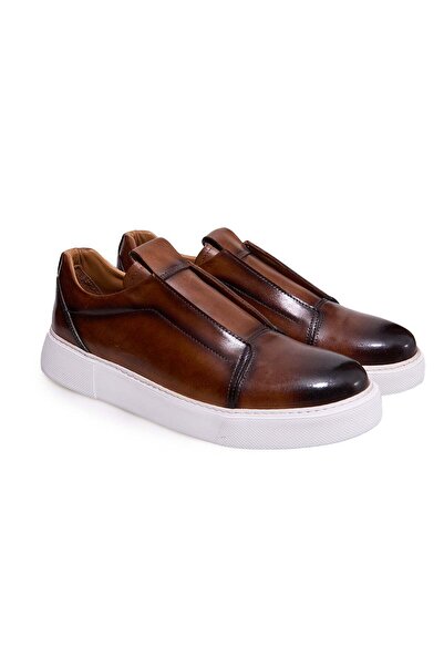 FRANCO CALVANI Brown Laceless Genuine Leather Men's Shoes