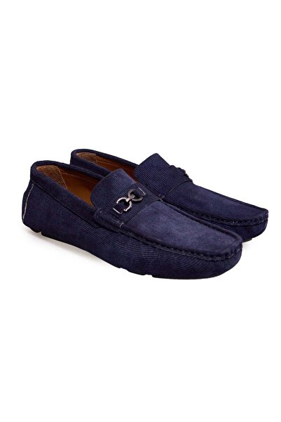 FRANCO CALVANI Dark Blue Color Laceless Genuine Leather Men's Shoes