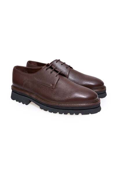 FRANCO CALVANI Brown Lace-Up Genuine Leather Men's Shoes
