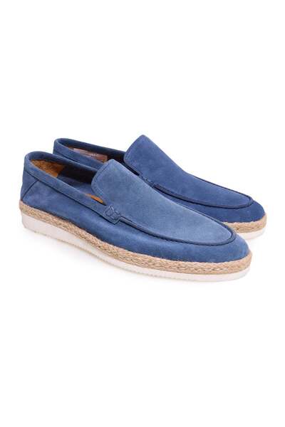 FRANCO CALVANI Blue Color Laceless Genuine Leather Suede Men's Shoes