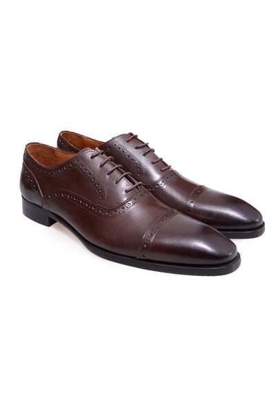 FRANCO CALVANI Brown Lace-Up Genuine Leather Men's Shoes
