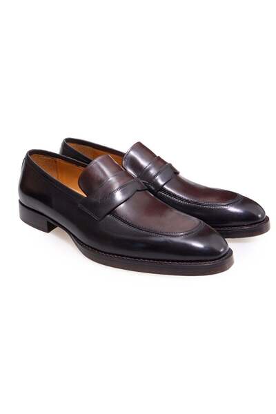 FRANCO CALVANI Brown Laceless Genuine Leather Men's Shoes