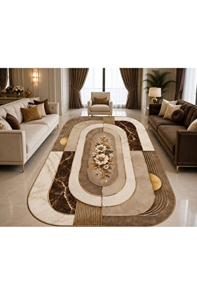LovisaHome Kahverengi Figürlü Dijital Baskı Halı 120 x 180 cm