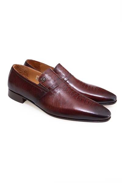 FRANCO CALVANI Brown Laceless Genuine Leather Men's Shoes