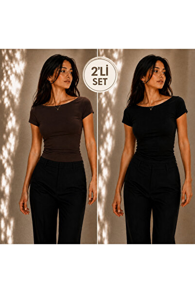 Hayalet Tricou de bază din bumbac premium pentru femei, cu guler prințesă și ...