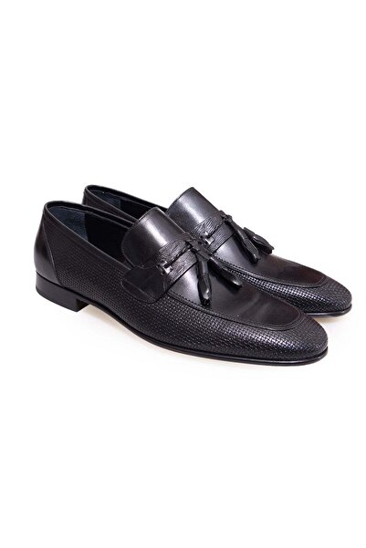 FRANCO CALVANI Black Color Laceless Genuine Leather Men's Shoes