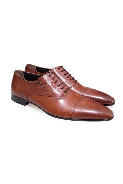 FRANCO CALVANI Tan Color Lace-Up Genuine Leather Leather Sole Men's Shoes