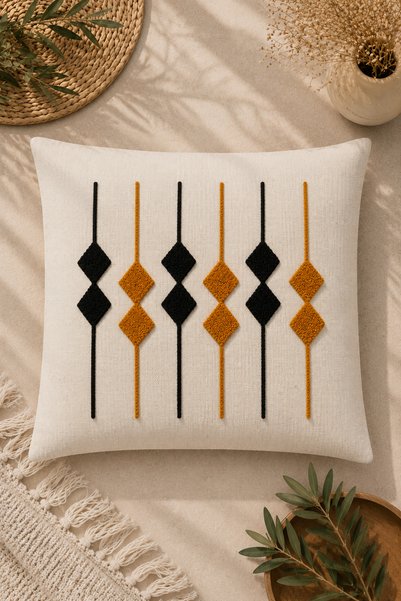 SEVMİŞ HOME Set of 4 Punch Throw Pillow Covers – Same Color and Pattern – Decorative Linen Throw Pillow 43X43 cm