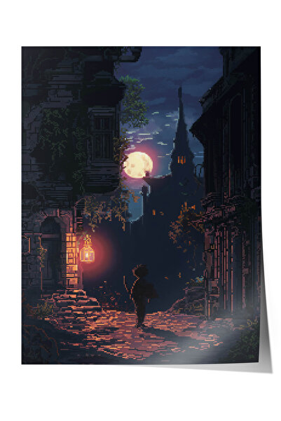 Zestia Fantastična umetnost, premium poster, figura koja hoda noćnom ulicom, ...