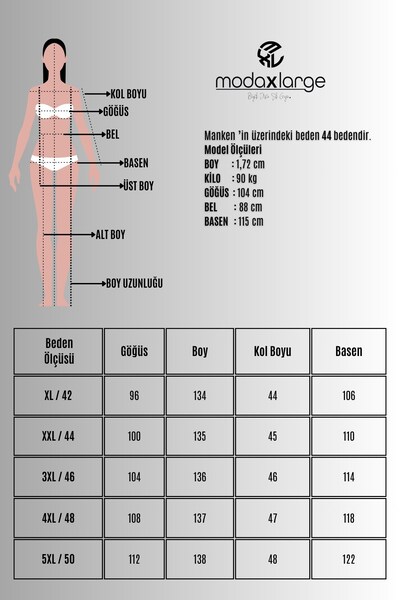 Koza Butik Kadın Büyük Beden Truvakar Kol V Yaka Uzun Elbise 5475-26