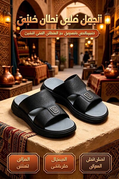 Al Masheel Store High‑Quality Men Leather Slide Slippers Made in Saudi Arabia...