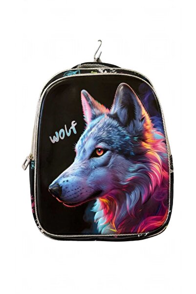 Generic Brand Ghiozdan Școlar 3D Wolf Neon, Carcasă Rigidă, Ergonomic, Negru,...
