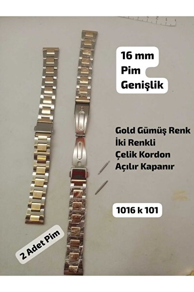 Brality 16 mm Uyumlu Kol Saati Kordonu , ÇELİK ZİNCİR (GOLD GÜMÜŞ) KORDON , A...