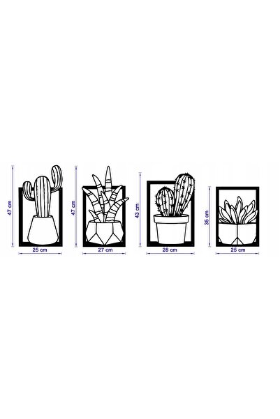 NO BRAND Decor de perete 3D ajurat, panou cu cactus, L 4 rame cu cactus